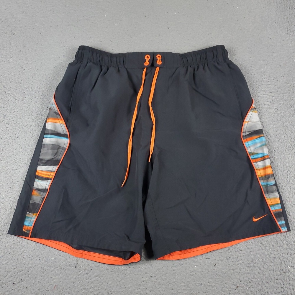 Nike Shorts Mens Large Gray Orange Swoosh Lace Tie Beach Board Swim Trunks